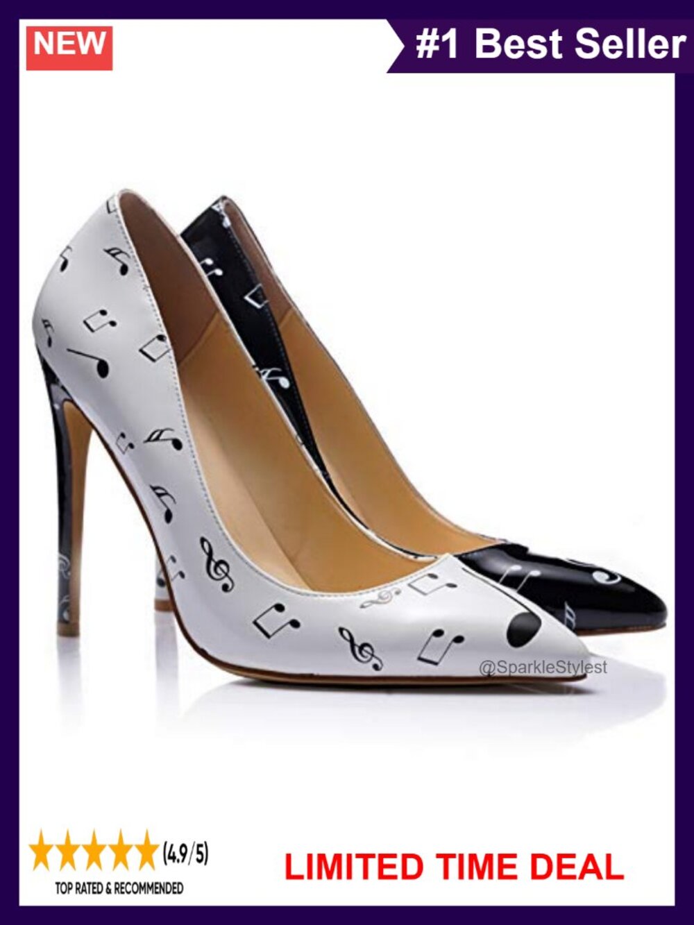 Women's High Stiletto Heels Music Note Print Closed Toe Pumps